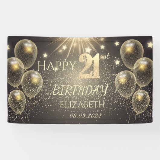 Banderoles Étoiles Chic Gold Balloons 21e anniversaire (Horizontal)