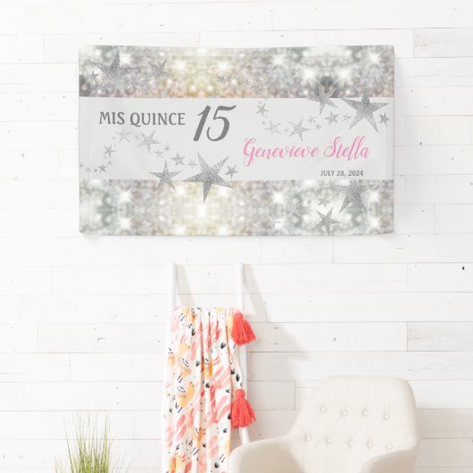Banderoles Étoiles d'argent chic Quinceanera (En situation)