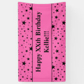 Banderoles Étoiles Noires Avec Message Sur Anniversaire Rose (Vertical)