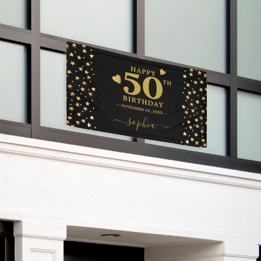 Banderoles Étoiles personnalisées Noir et Or 50e anniversaire (Bâtiment extérieur)