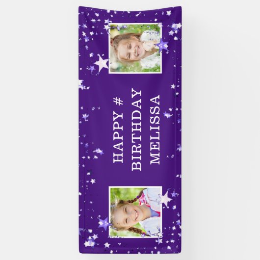 Banderoles Étoiles violettes modernes N'importe quel âge Anni (Vertical)