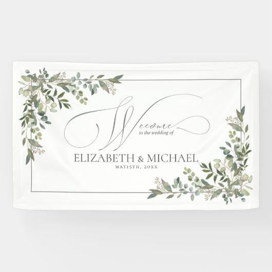 Banderoles Eucalyptus Botanique Sage Mariage vert (Horizontal)