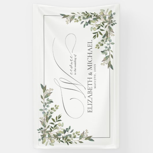 Banderoles Eucalyptus Botanique Sage Mariage vert (Vertical)