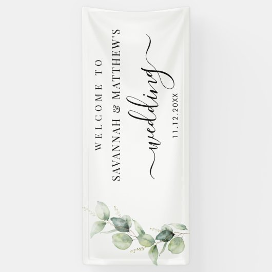 Banderoles Eucalyptus Mariage Script de verdure (Vertical)