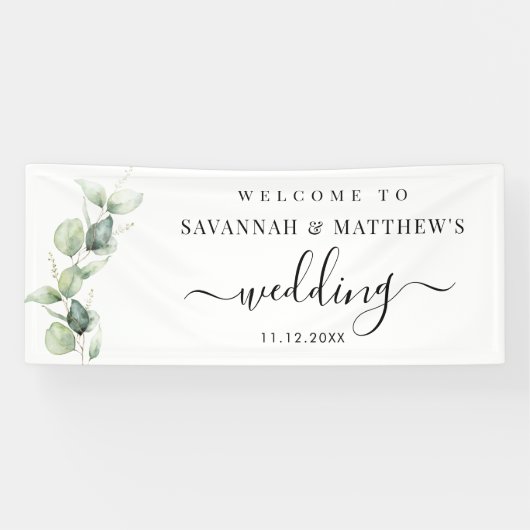 Banderoles Eucalyptus Mariage Script de verdure (Horizontal)