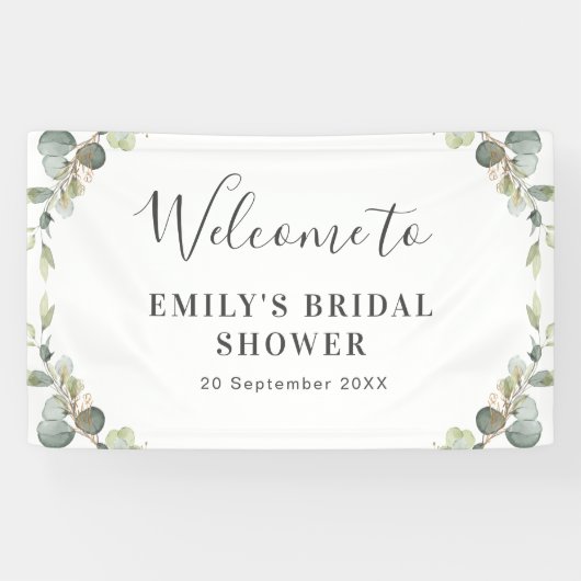Banderoles eucalyptus verdure fleurie douche nuptiale bienven (Horizontal)