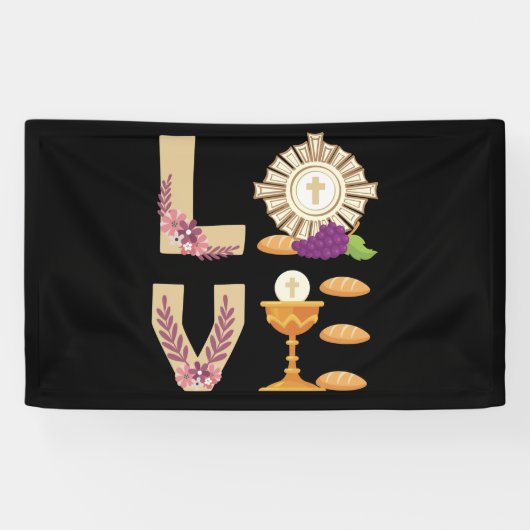 Banderoles Eucharis 1ère Communion catholique pour les filles (Horizontal)