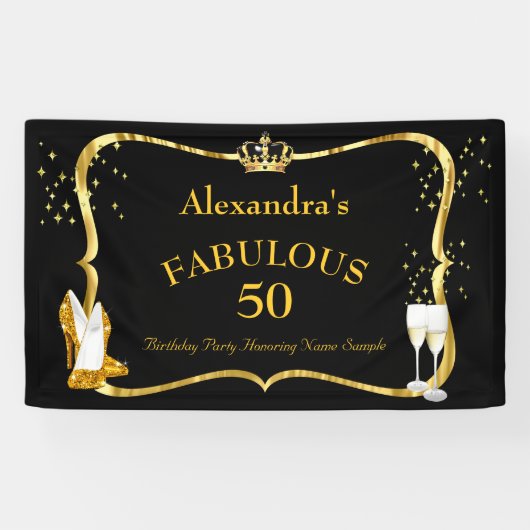 Banderoles fabuleux 50 talons d'or noir Champagne Anniversair (Horizontal)