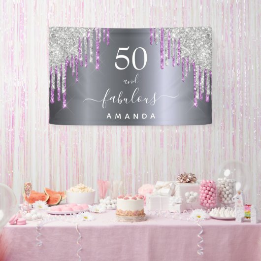 Banderoles Fabuleux anniversaire argent violet parties scinti (Fête)