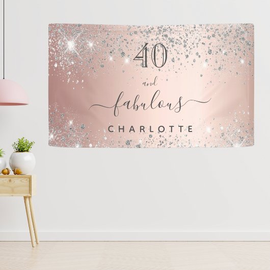 Banderoles Fabulous birthday rose gold silver glitter name