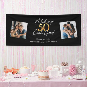Banderoles Faire 50 apparence bon or et noir Anniversaire