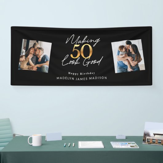 Banderoles Faire 50 apparence bon or et noir Anniversaire (Salon professionnel)