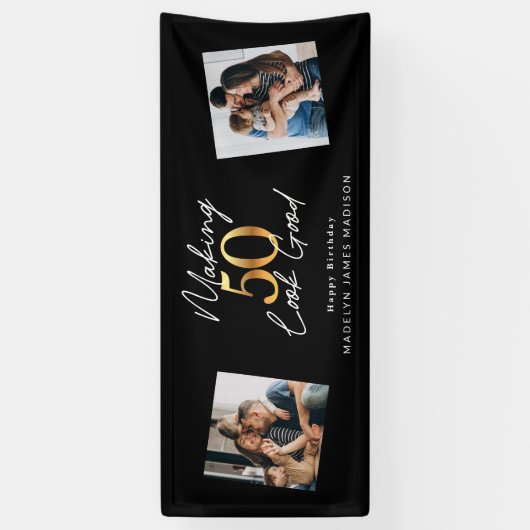 Banderoles Faire 50 apparence bon or et noir Anniversaire (Vertical)