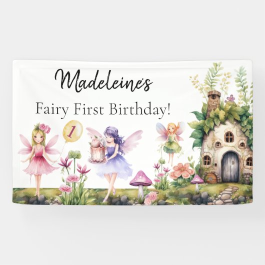Banderoles Fairy First 1er Anniversaire Jardin enchanté fond (Horizontal)