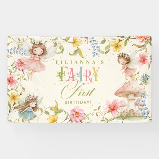 Banderoles Fairy First Birthday Colorful Enchanted Garden (Horizontal)