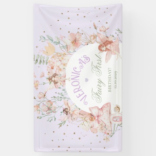 Banderoles Fairy First Birthday Enchanted garden Whimsical (Vertical)