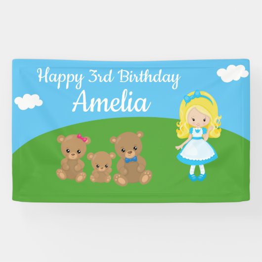 Banderoles Fairytale Goldilocks Trois ours Anniversaire Banni (Horizontal)