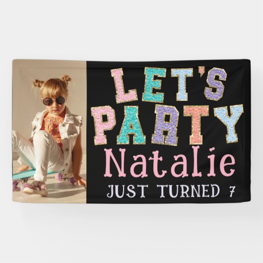 Banderoles Faisons la fête Preppy Faux Chenille fête d'annive (Horizontal)