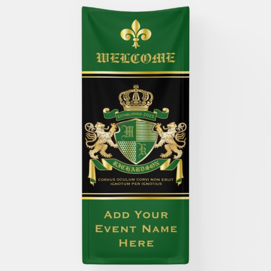 Banderoles Faites votre propre blason Green Gold Lion Emblem (Vertical)
