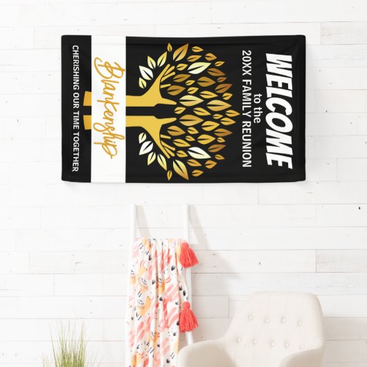 Banderoles Famille Réunion Main Arbre Feuilles Personnalisé (En situation)