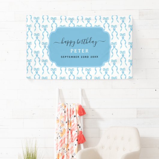 Banderoles Fancy Aquarelle Bleu Bow Anniversaire (En situation)