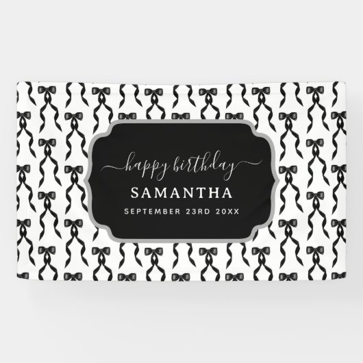 Banderoles Fancy Aquarelle Noir Bow Anniversaire (Horizontal)