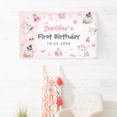 Banderoles Fantôme rose mignon Halloween 1er anniversaire (En situation)