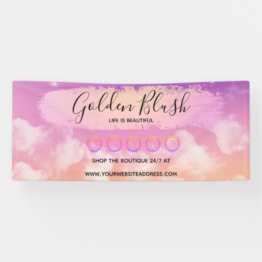 Banderoles Fard Rose Aquarelle & Géométrique Moderne Doré Élé (Horizontal)