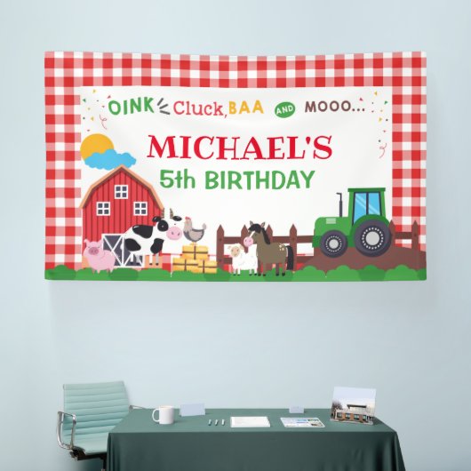 Banderoles Farm animals birthday party banner backdrop (Salon professionnel)
