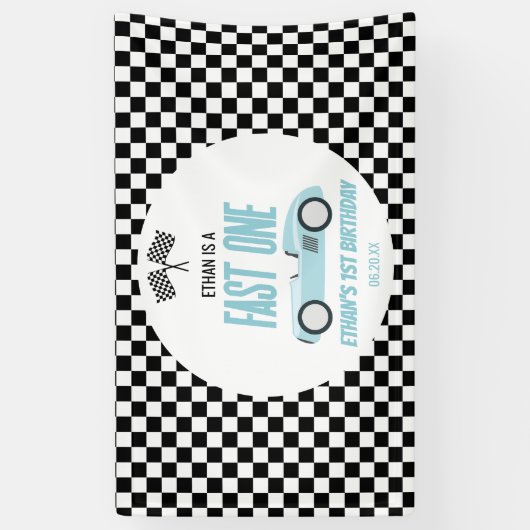 Banderoles Fast One Blue Race Car 1ère fête d'anniversaire (Vertical)