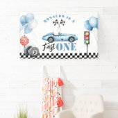 Banderoles Fast One Blue voiture de course Boy 1er anniversai (En situation)
