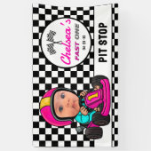 Banderoles Fast ONE | Pink Race Car Driver Pit Stop Birthday (Vertical)
