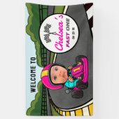 Banderoles Fast ONE | Pink Race Car Driver Welcome Birthday (Vertical)