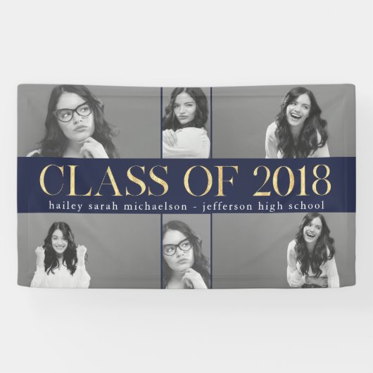 Banderoles Faux Gold Class of 2018 Graduation Photo Collage (Horizontal)
