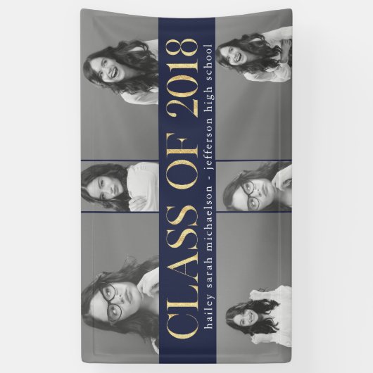 Banderoles Faux Gold Class of 2018 Graduation Photo Collage (Vertical)