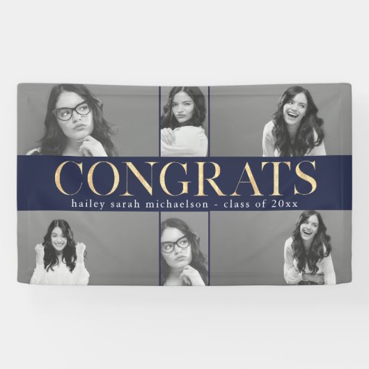 Banderoles Faux Gold Congrats Graduation Photo Collage (Horizontal)