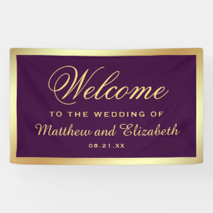 Banderoles Faux Gold Foil Purple Mariage Bienvenue