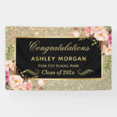 Banderoles Faux Gold Glitter Pink Floral Graduation Party (Horizontal)