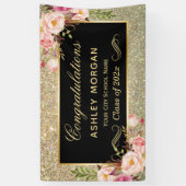 Banderoles Faux Gold Glitter Pink Floral Graduation Party (Vertical)