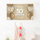 Banderoles Faux or Ballons blancs fête d'anniversaire (En situation)