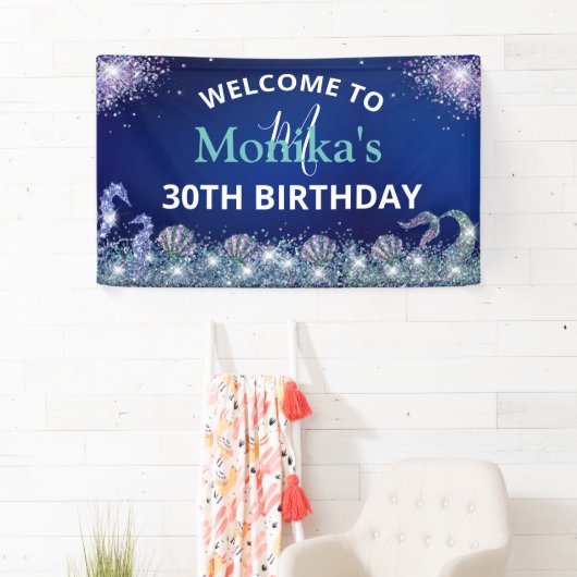 Banderoles Faux Sparkly Mermaid Parties scintillant Blue Ocea (En situation)