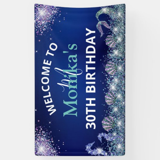 Banderoles Faux Sparkly Mermaid Parties scintillant Blue Ocea (Vertical)