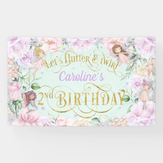 Banderoles Fée à thème, fille 2ème anniversaire de fête en ar (Horizontal)