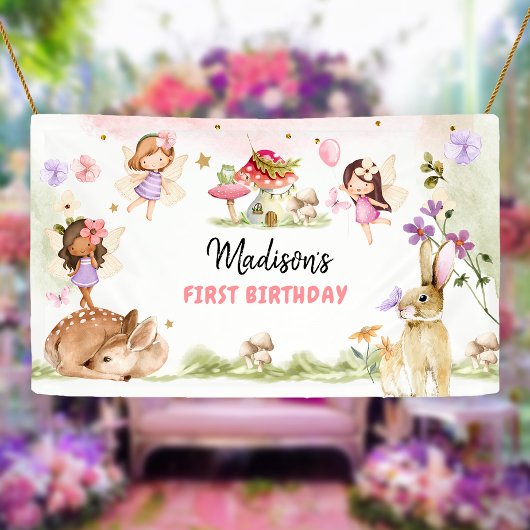 Banderoles Fée Anniversaire 1er Enchanted Forest Girl Floral