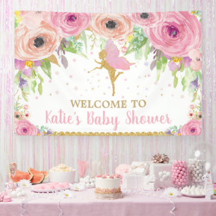 Banderoles Fée Anniversaire Pink Floral Welcome Backdrop 
