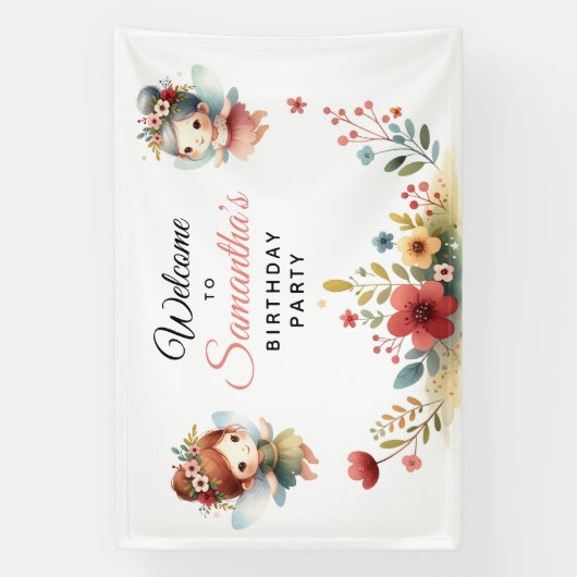 Banderoles Fée enchantée Jardin Fille fête d'anniversaire (Verticale)