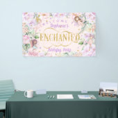 Banderoles Fée enchantée violet fleurs roses toile de fond (Salon professionnel)