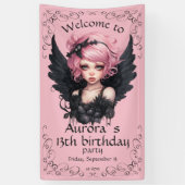 Banderoles Fée Goth Pastel Noir Et Rose 13e Anniversaire (Vertical)