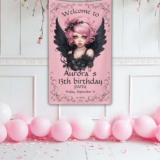 Banderoles Fée Goth Pastel Noir Et Rose 13e Anniversaire