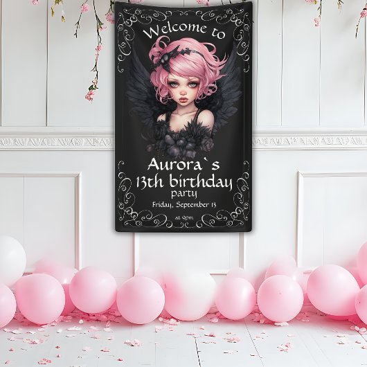 Banderoles Fée Goth Pastel Noir Et Rose 13e Anniversaire